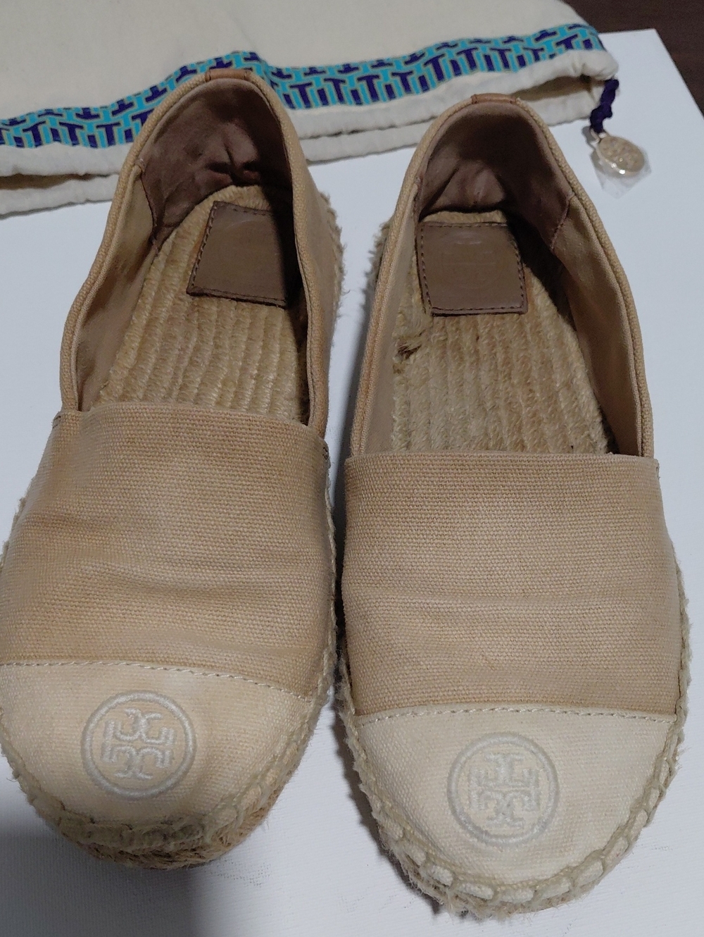 Tory Burch Neutral Beige Canvas Espadrille Flats